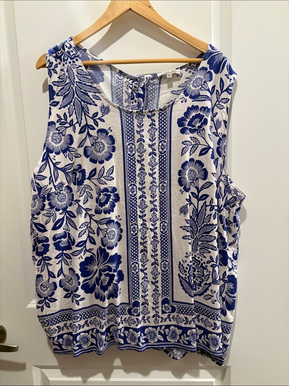 Rachel Zoe White Tank Top with Blue Floral Print